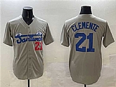 Men's Santurce Crabbers #21 Roberto Clemente Gray Cool Base Stitched Jersey,baseball caps,new era cap wholesale,wholesale hats